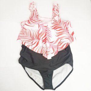 Swimsuits Women Large Coral Two Piece Ruffled top